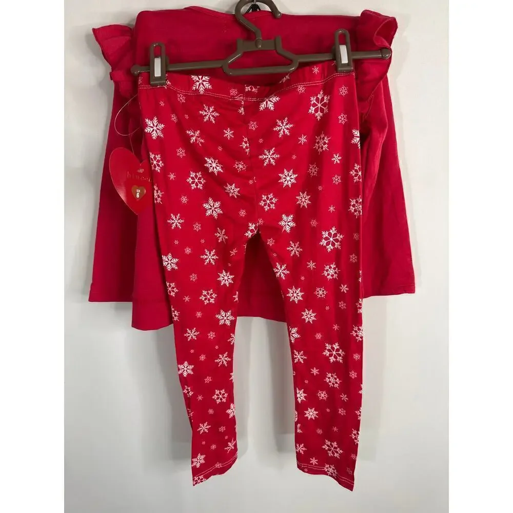 Btween Winter Holiday Theme Sequined Snow Flake Patterns Red‎ Girls Size 6 NWT
